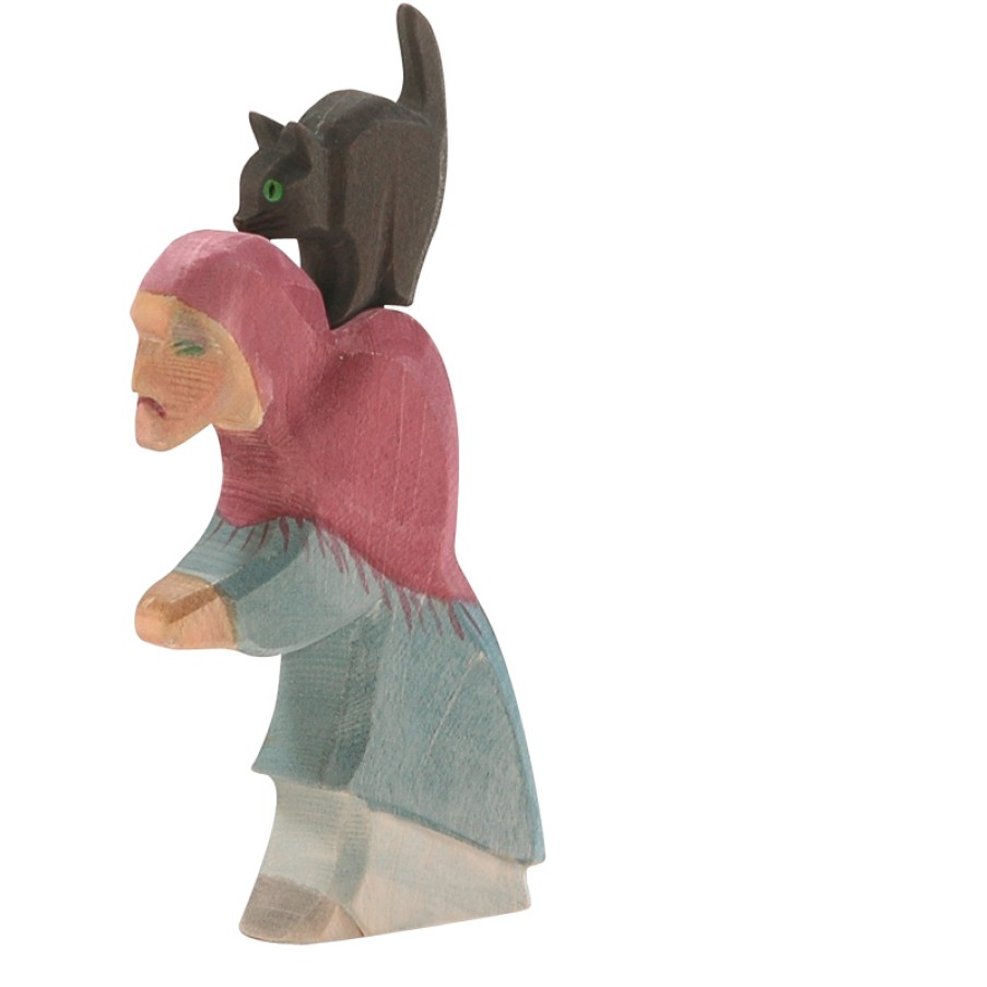 Ostheimer Wooden Toys | Ostheimer Ostheimer Wooden Toys Ostheimer Witch With Cat, 2 Pieces