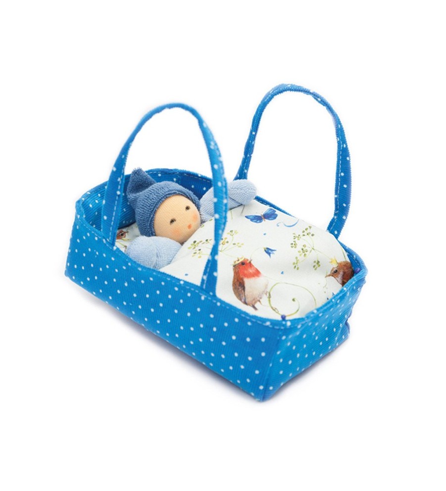 Waldorf Dolls | Nanchen Waldorf Dolls Nanchen Mini Doll With Bed Blu