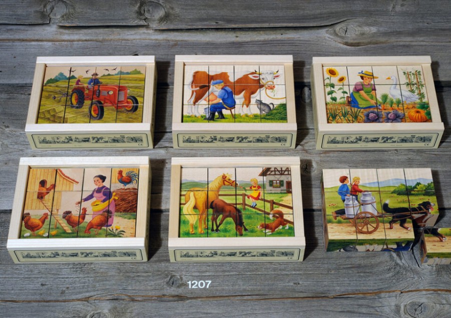 Wooden Puzzles & Jigsaws | Atelier Fischer Wooden Puzzles & Jigsaws Atelier Fischer Cube Puzzle Farmyard , 12 Parts