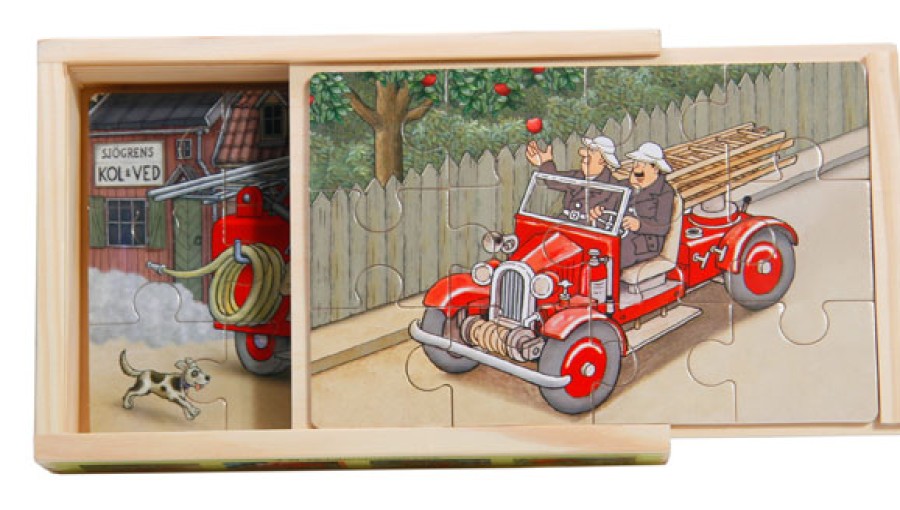 Wooden Puzzles & Jigsaws | Hjelms Sweden Wooden Puzzles & Jigsaws Boxed Puzzle Firetrucks