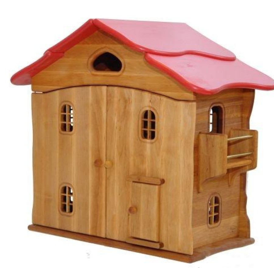 Wooden Dollhouses & Treehouses | Drewart Wooden Dollhouses & Treehouses Drewart Doll House With Doors, Red Roof