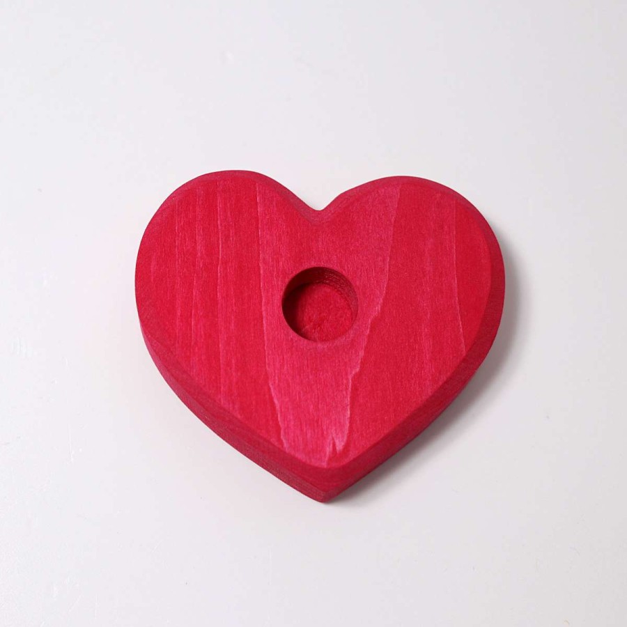 Seasonal Table | Grimm’s Wooden Toys Seasonal Table Heart Candle Holder Small Red