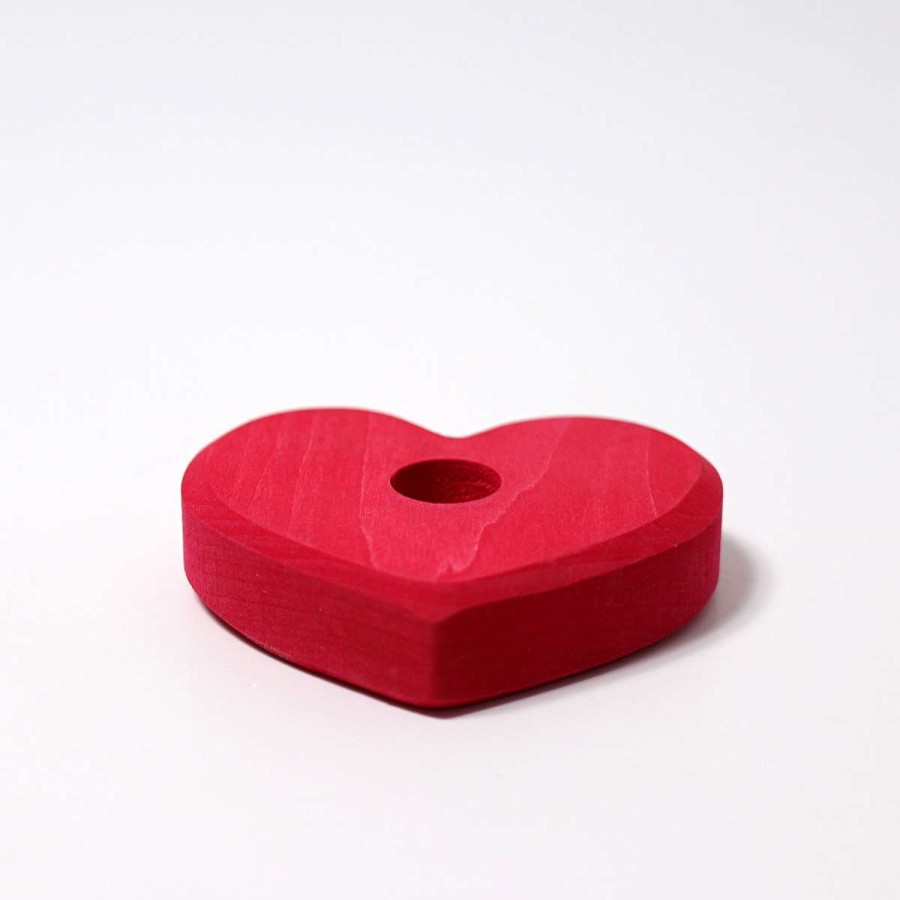 Seasonal Table | Grimm’s Wooden Toys Seasonal Table Heart Candle Holder Small Red