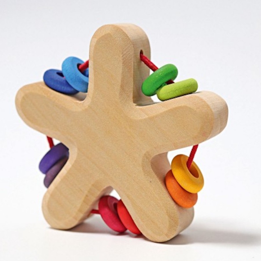 Wooden Rattles & Teething Toys | Grimm’s Wooden Toys Wooden Rattles & Teething Toys Grimm'S Rattle Star With Beads