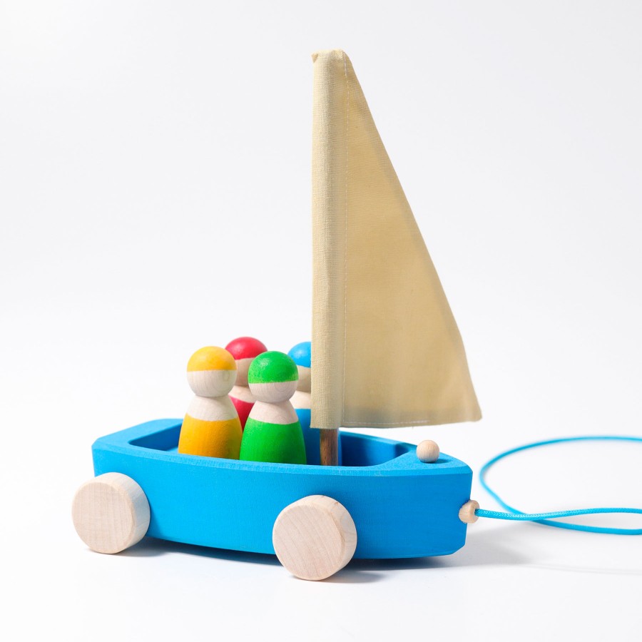 Water & Sensory Play | Grimm’s Wooden Toys Water & Sensory Play Grimm'S Land Yacht Large With 4 Sailors