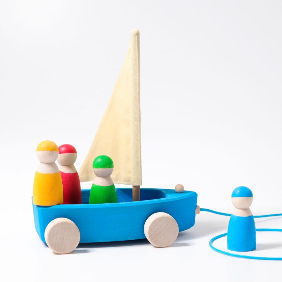 Water & Sensory Play | Grimm’s Wooden Toys Water & Sensory Play Grimm'S Land Yacht Large With 4 Sailors