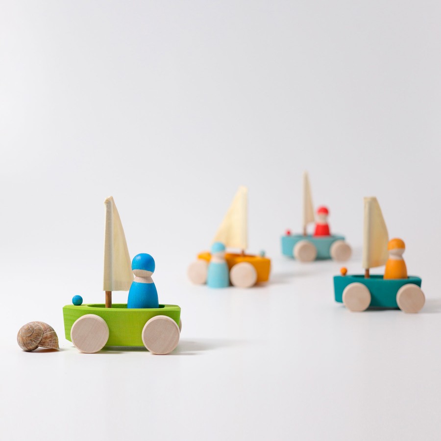 Wooden Cars: Grimm'S | Grimm’s Wooden Toys Wooden Cars: Grimm'S Grimm'S Land Yachts Small, Set Of 4