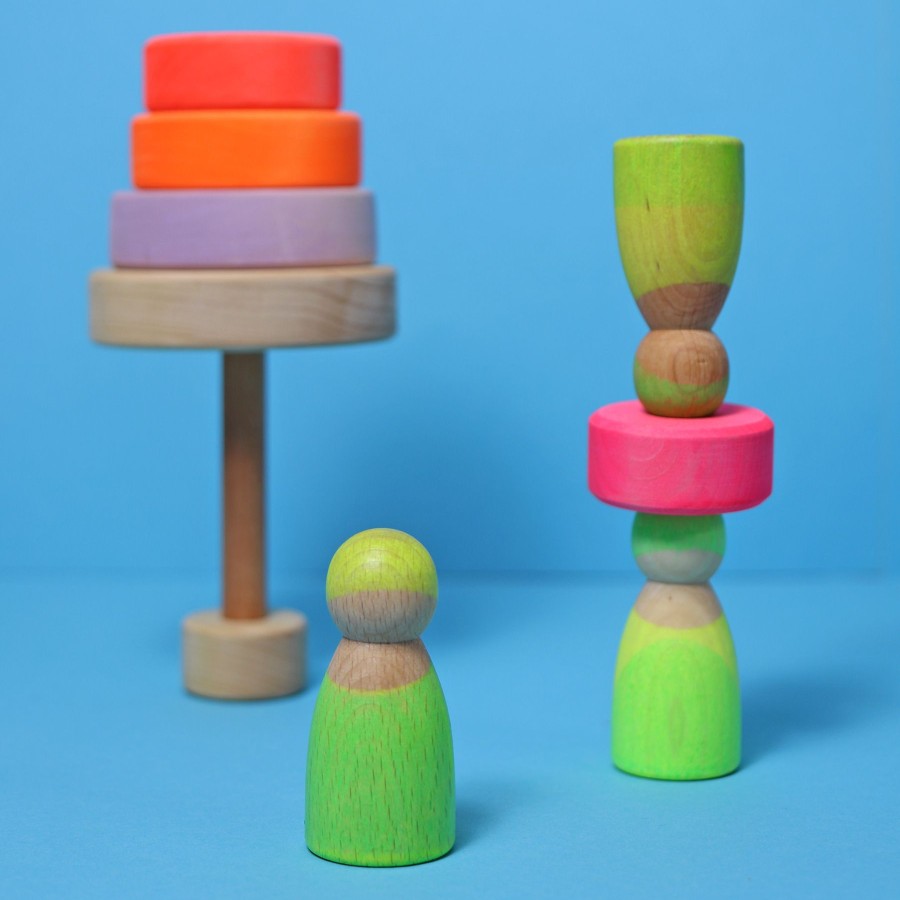 Loose Parts Play | Grimm’s Wooden Toys Loose Parts Play Grimm'S Neon Friends Green