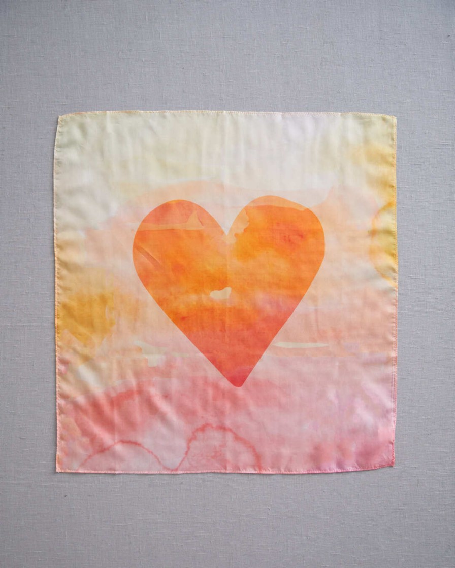 Playsilks & Clips | Sarah’s Silks Playsilks & Clips Sarah'S Silks Mini Playsilk Heart Print Orange