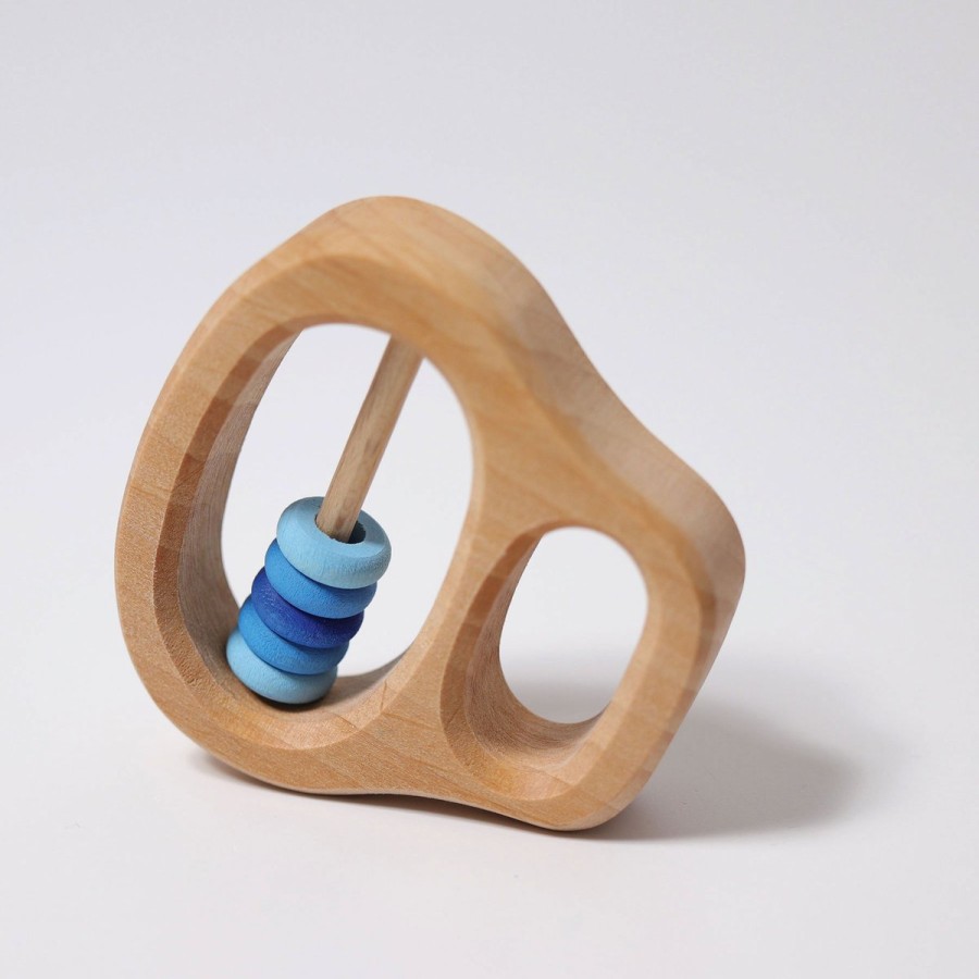 Wooden Rattles & Teething Toys | Grimm’s Wooden Toys Wooden Rattles & Teething Toys Grimm'S Rattle With Rings Blue